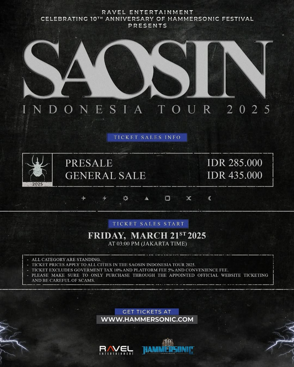 Saosin Indonesia Tour 2025: Rayakan 10 Tahun Hammersonic Festival dengan Penampilan Spesial di 5 Kota